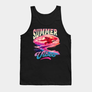 Summer Vibes, Hello Summer Vintage Funny Surfer Riding Surf Surfing Lover Gifts Tank Top